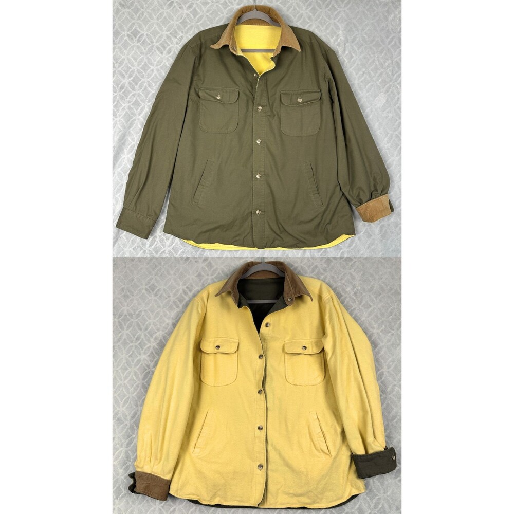 Vtg Gant Reversible Barn Jacket Mens XL Green Canvas Flannel Corduroy Chore Coat